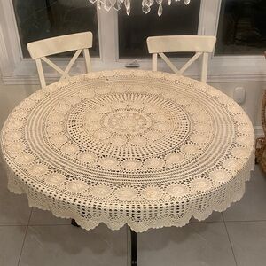 Crochet Round Tablecloth in Creme/Ivory 59” Round